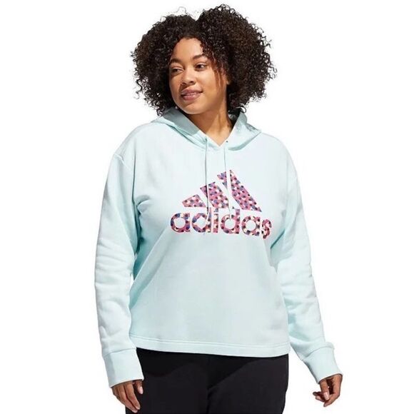 Adidas Women's Halo Mint Cotton Graphic Logo Fleece Pullover Hoodie-Plus Size 2X - Picture 1 of 6